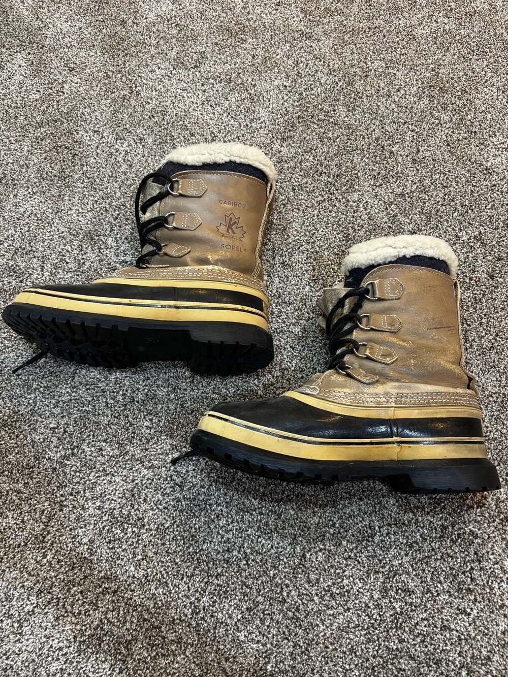 Vintage Sorel Kaufman Caribou Tan Leather Waterproof Winter Snow Boots - Picture 5 of 6